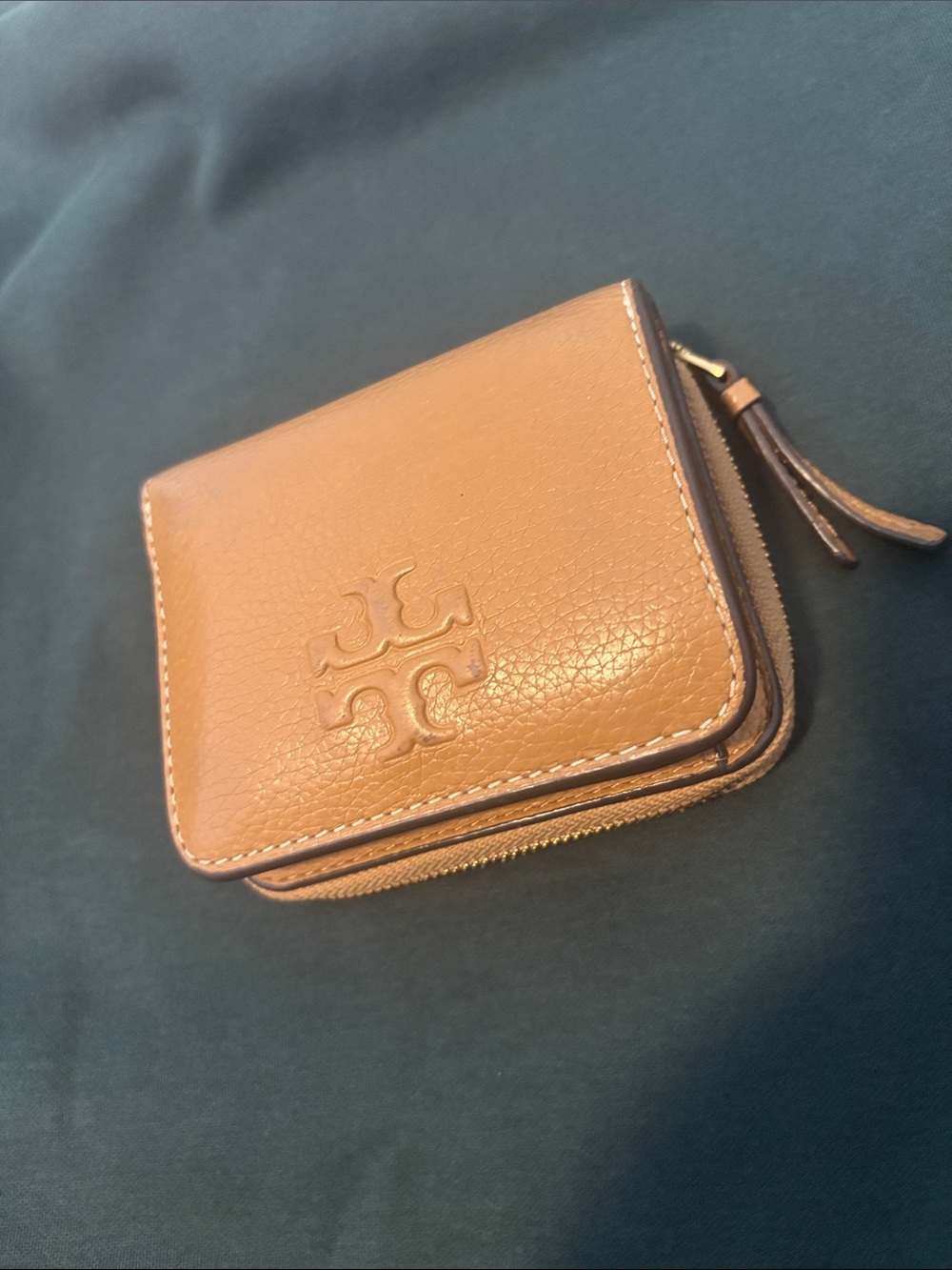 Tory Burch Tan Pebbled Leather Zip Wallet